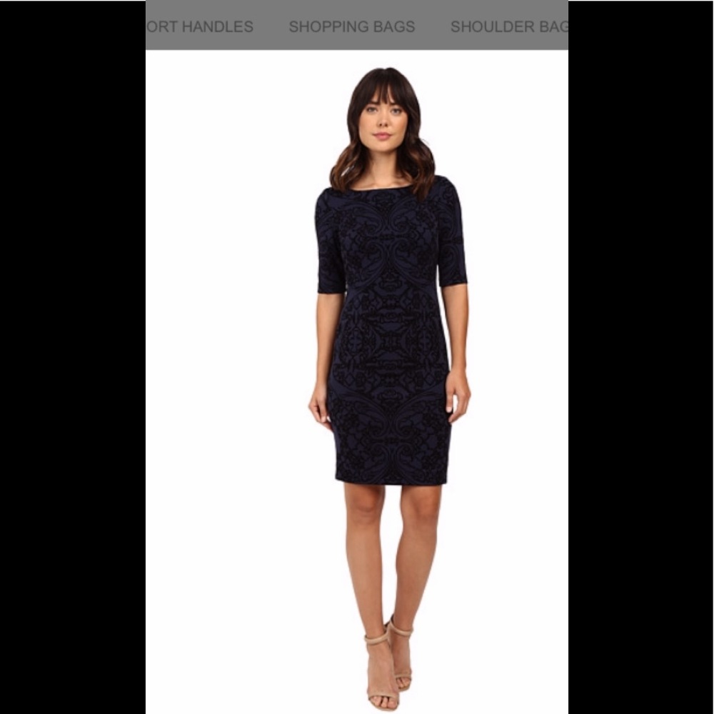 Tahari Patterned Navy Dress